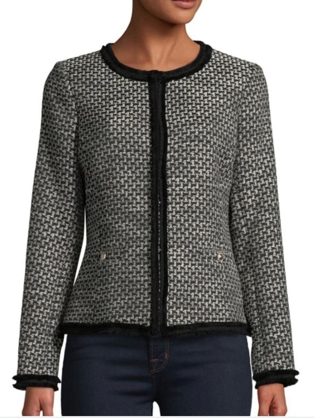 Karl Lagerfeld Collarless Tweed Jacket Blazer Sz 14